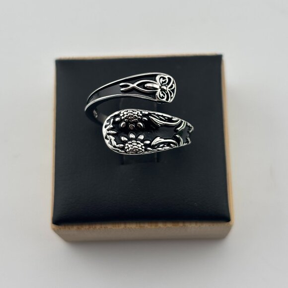 925 Silver Sunflower/Butterfly Spoon Style Ring - Picture 4 of 8